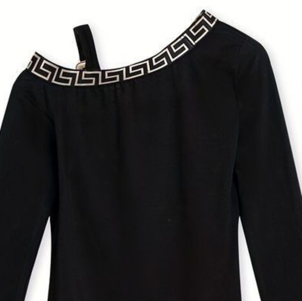 Geometric Print Cold Shoulder T-Shirt, Casual Long Sleeve Top For Spring & Fall,